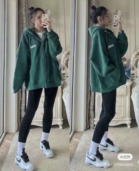 Mix đồ cùng áo khoác nỉ và quần legging Mix đồ cùng áo khoác nỉ và quần legging