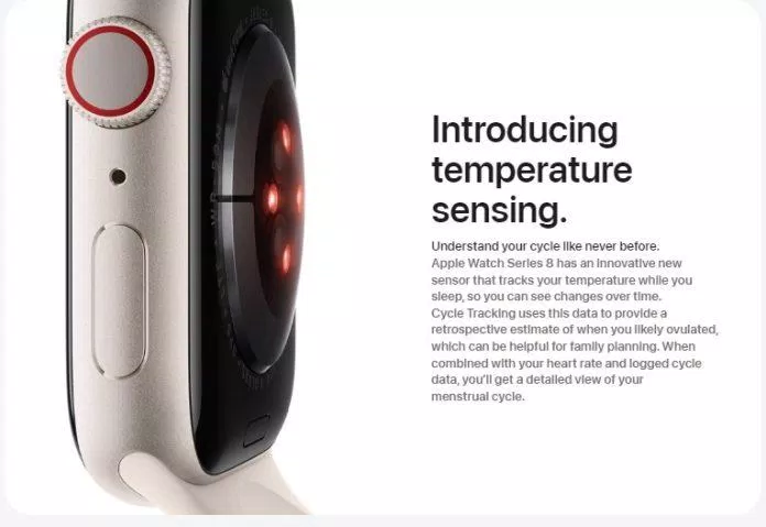 Cảm biến nhiệt độ lần đầu tiên xuất hiện trên Apple Watch Series 8 (Ảnh: Internet)