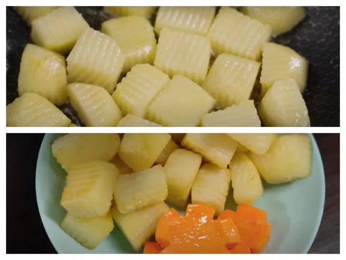 Chiên sơ cà rốt và khoai tây