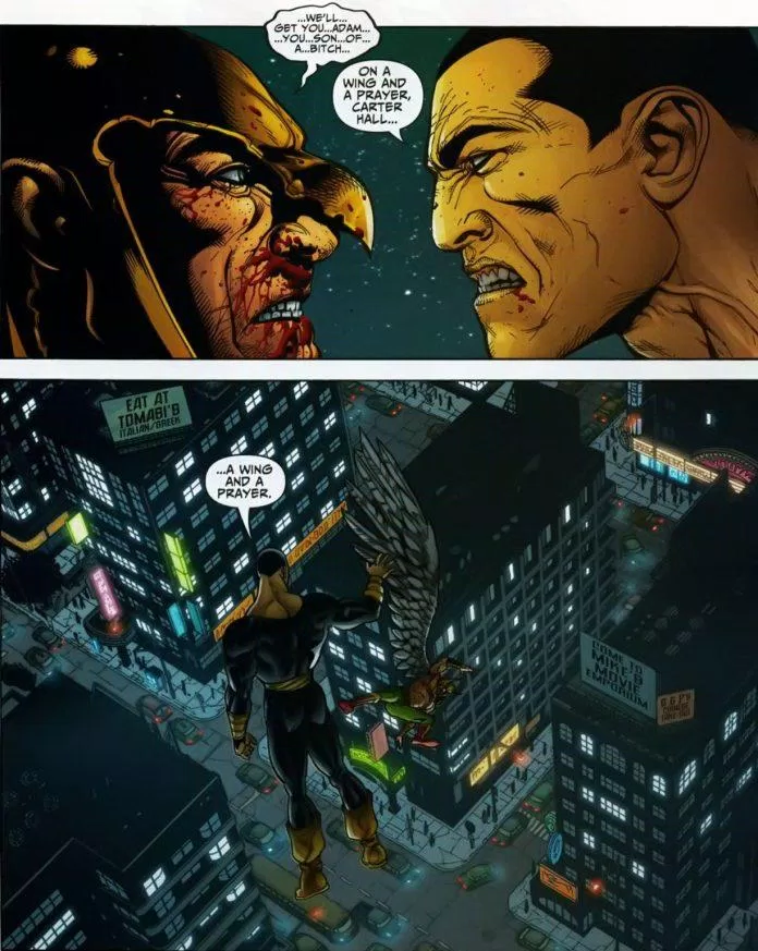 Black Adam và Hawkman từng có những trận đối đầu thừa sống thiếu chết trong comic (Ảnh: Internet)