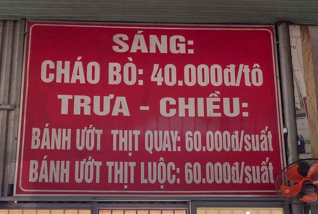 Thực đơn của quán. (Ảnh: Internet)