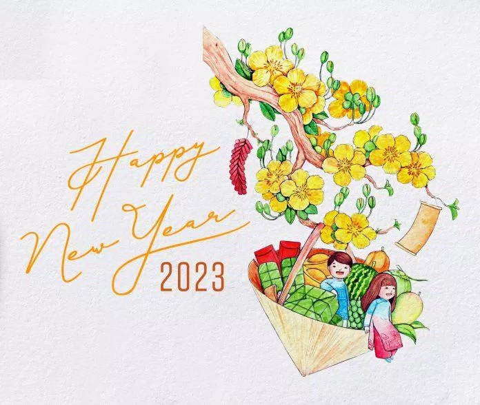 Thiệp chúc mừng năm mới 2023 thuần Việt đẹp độc đáo. (Ảnh: Internet)