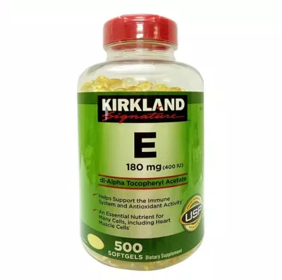 Viên uống Vitamin E tốt cho da mặt Kirkland Signature (Ảnh: Internet).