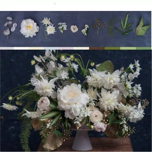 Ảnh hoa sử dụng và phối cảnh gợi ý cho màu trắng. Nguồn: sách Color Me Floral: Stunning Monochromatic Arrangements for Every Season, Kiana Underwood.