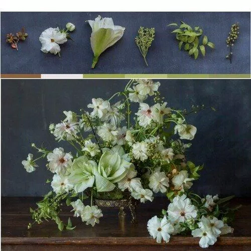 Ảnh hoa sử dụng và phối cảnh gợi ý cho màu xanh. Nguồn: sách Color Me Floral: Stunning Monochromatic Arrangements for Every Season, Kiana Underwood.