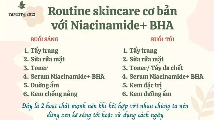 Routine kết hợp Niacinamide với BHA (Nguồn: Tự edit)