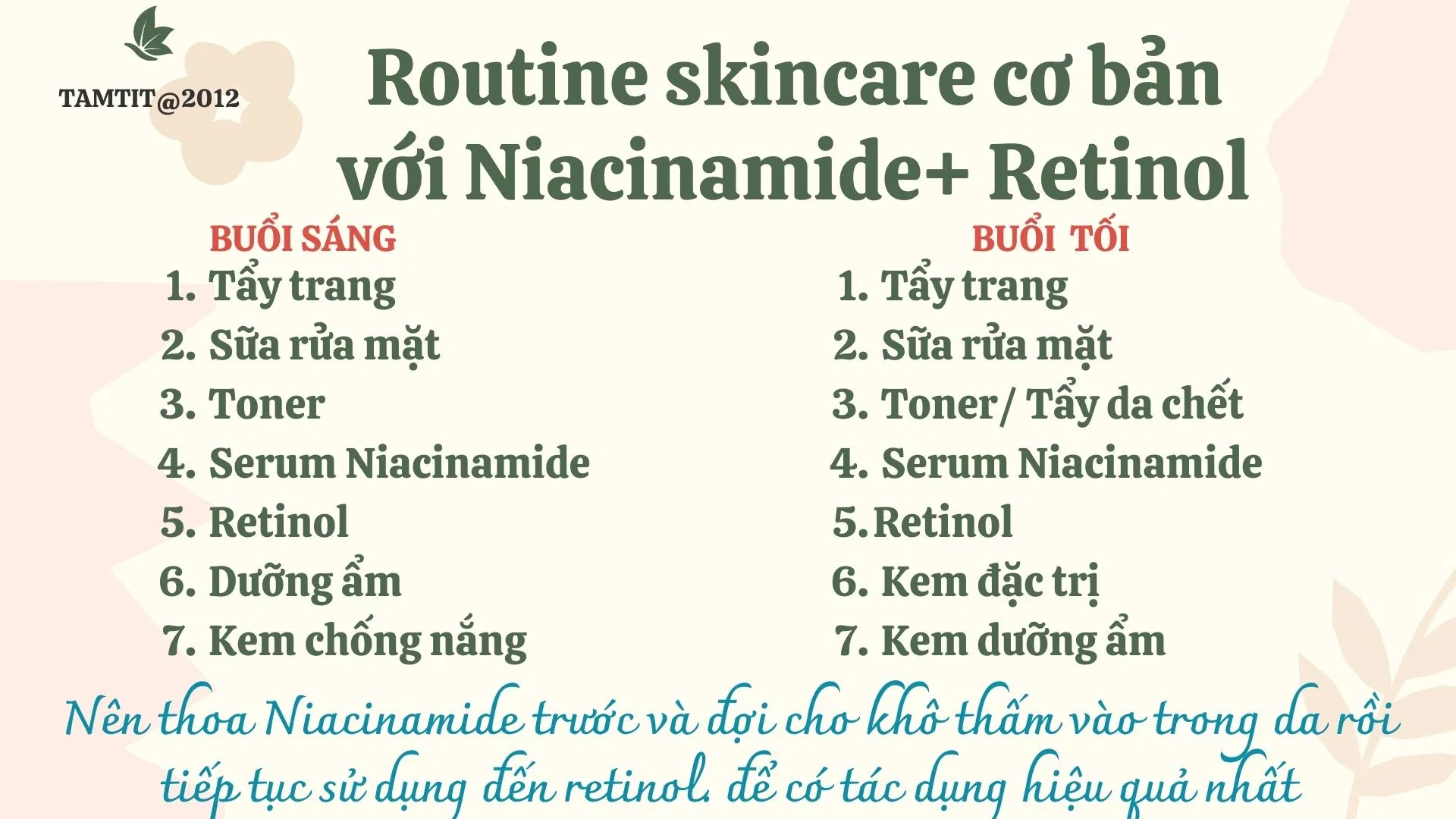 Routine kết hợp Niacinamide với Retinol (Nguồn: Tự edit) Routine kết hợp Niacinamide với Retinol (Nguồn: Tự edit)