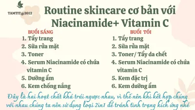 Routine kết hợp Niacinamide với Vitamin C (Nguồn: Tự edit) Routine kết hợp Niacinamide với Vitamin C (Nguồn: Tự edit)