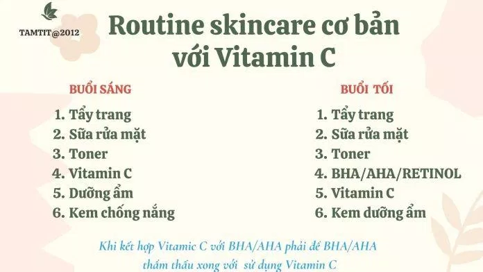 Routine skincare cơ bản kết hợp với Vitamin C (Nguồn: Tự edit)
