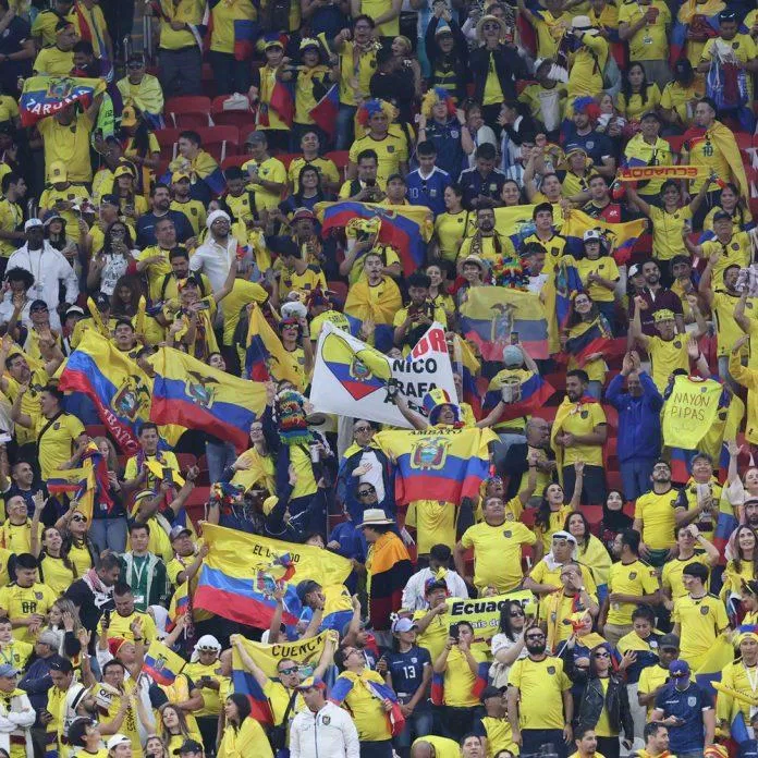 Niềm vui của các cổ động viên Ecuador trên sân Al Bayt sau bàn thắng của Valencia (Ảnh: Internet)