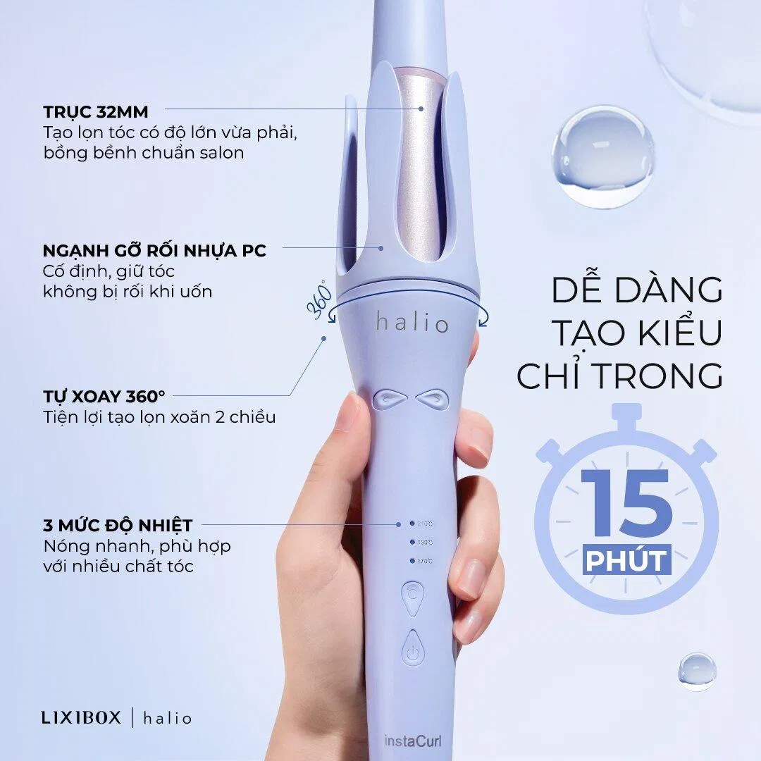 Điểm ưu việt của em máy uốn tóc tự xoay của Halio (Nguồn: Internet) Điểm ưu việt của em máy uốn tóc tự xoay của Halio (Nguồn: Internet)