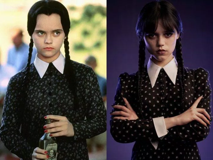 Wednesday Addams 1991 ( bên trái do Christina Ricci thủ vai ) và Wednesday Addams 2022 ( bên phải, do Jenna Ortega thủ vai ) ( Nguồn: internet)