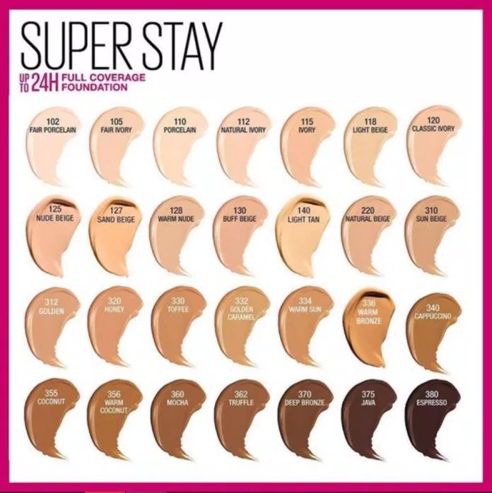 Bảng màu đa dạng của sản phẩm kem nền SuperStay. (Nguồn: Internet).