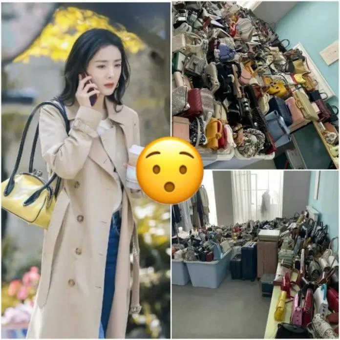 Dương Mịch mạnh tay mang cả gia tài túi xách đến đoàn làm phim (Ảnh: Weibo)
