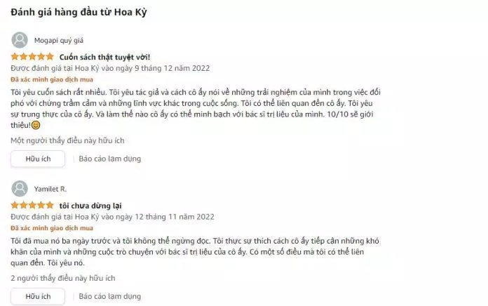 Những bình luận của độc giả Hoa Kỳ trên trang Amazon (Nguồn: Amazon)