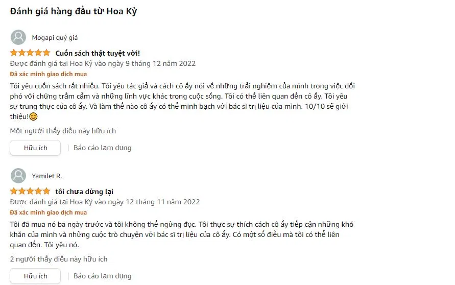 Những bình luận của độc giả Hoa Kỳ trên trang Amazon (Nguồn: Amazon)
