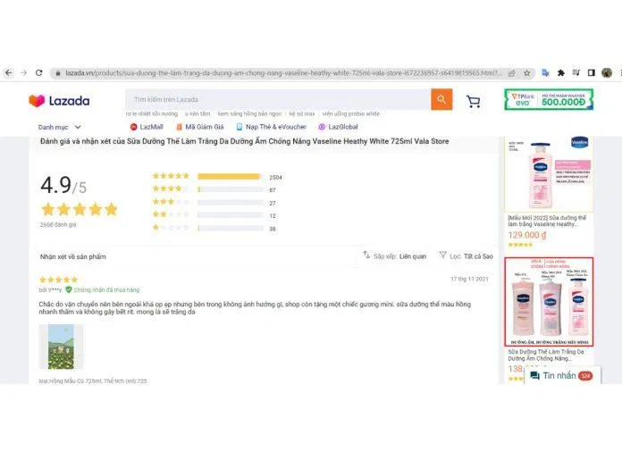Đánh giá 4.8/5* cho sản phẩm, và hàng ngàn ý kiến đánh giá đến từ khách hàng @Nguồn Hứa Mi