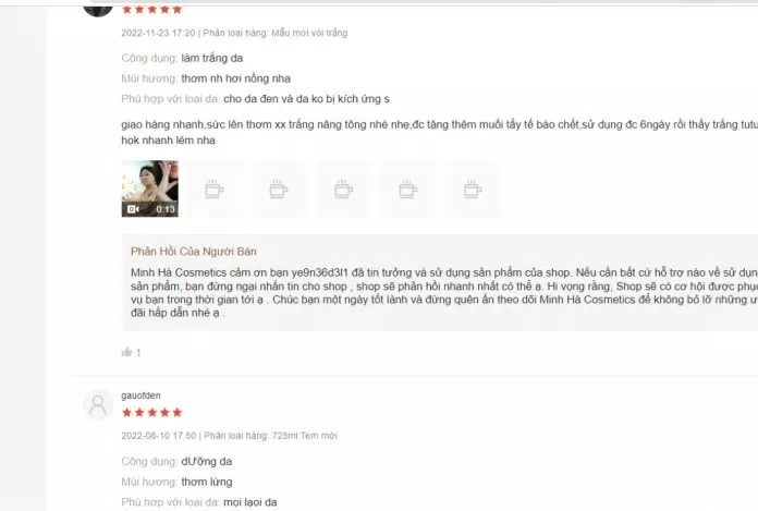 Đánh giá chi tiết sản phẩm của người dùng trên sàn thương mại điện tử. @Nguồn Hứa Mi Đánh giá chi tiết sản phẩm của người dùng trên sàn thương mại điện tử. @Nguồn Hứa Mi