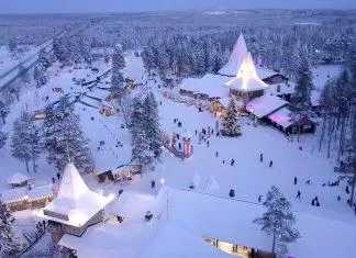 FILE PHOTO: An aerial view shows the Santa Claus Village in the Arctic Circle near Rovaniemi, Finland, December 3, 2021. Picture taken with a drone. REUTERS/Attila Cser