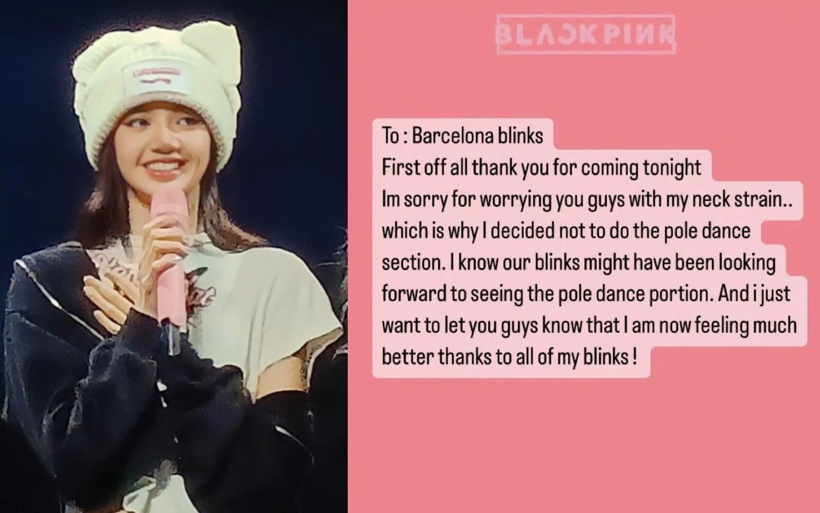 Lisa đã chấn an fans và xin lỗi vì chấn thương của mình. (Ảnh: Internet)