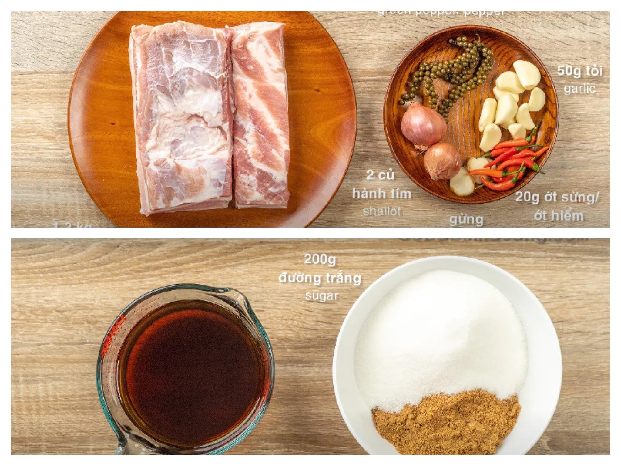 Nguyên liệu làm món thịt ngâm nước mắm.