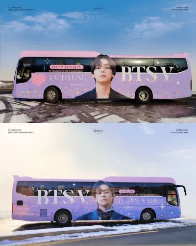 Quảng cáo sinh nhật V BTS trên xe bus 2 tuần (Ảnh: Internet) Quảng cáo sinh nhật V BTS trên xe bus 2 tuần (Ảnh: Internet)