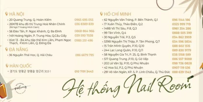 Đến với thành phố Hồ Chí Minh, bạn sẽ được trải nghiệm những tiệm nail sang trọng và đẹp nhất với những dịch vụ chăm sóc móng tay chuyên nghiệp. Tận mắt chứng kiến và cảm nhận để tạo thêm niềm tin với những kỹ thuật viên nail tại đây!