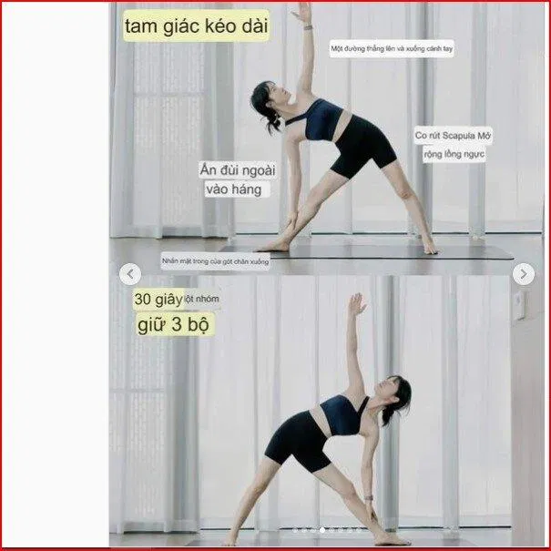 Tư thế chân duỗi dài hình tam giác (Nguồn: Internet) Tư thế chân duỗi dài hình tam giác (Nguồn: Internet)