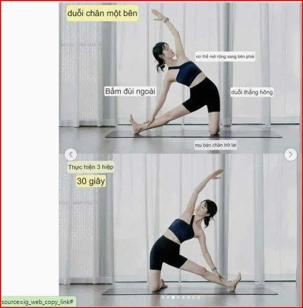 Tư thế duỗi một chân sang ngang (Nguồn: Internet) Tư thế duỗi một chân sang ngang (Nguồn: Internet)