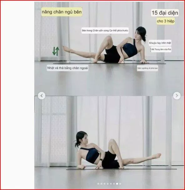 Tư thế nâng chân một bên nằm nghiêng (Nguồn: Internet) Tư thế nâng chân một bên nằm nghiêng (Nguồn: Internet)