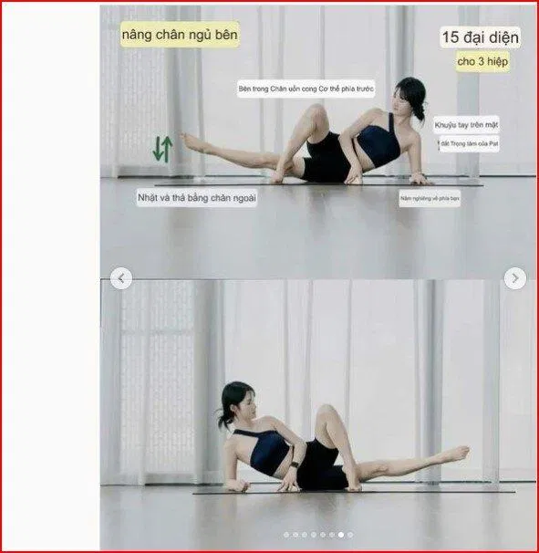 Tư thế nâng chân một bên nằm nghiêng (Nguồn: Internet) Tư thế nâng chân một bên nằm nghiêng (Nguồn: Internet)