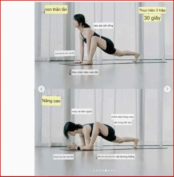 Tư thế thằn lằn (Nguồn: Internet) Tư thế chân duỗi dài hình tam giác (Nguồn: Internet)