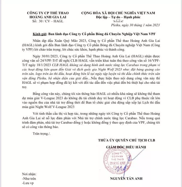 HAGL chính thức xác nhận khả năng bỏ giải V-League 2023 (Ảnh: Internet) HAGL chính thức xác nhận khả năng bỏ giải V-League 2023 (Ảnh: Internet)