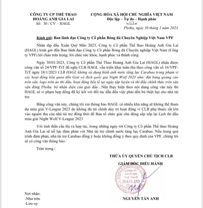 HAGL chính thức xác nhận khả năng bỏ giải V-League 2023 (Ảnh: Internet) HAGL chính thức xác nhận khả năng bỏ giải V-League 2023 (Ảnh: Internet)