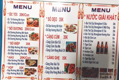 Menu quán Ốc bự với giá rất phải chăng - Ảnh: internet