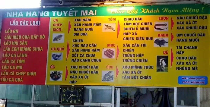 Thực đơn của nhà hàng. (Ảnh: Internet)