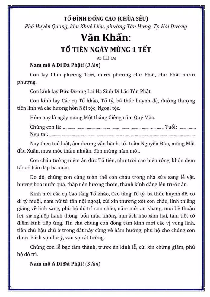 Văn khấn mùng 1 Tết (cúng gia tiên) (Ảnh: Internet)