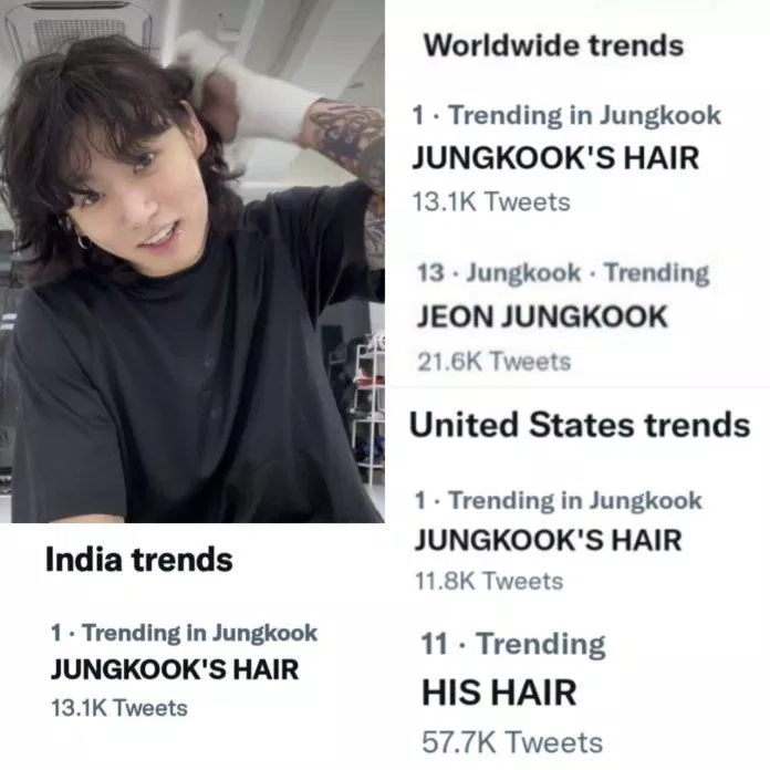 Mái tóc của Jungkook lên top trending Twitter. (Ảnh: Internet)