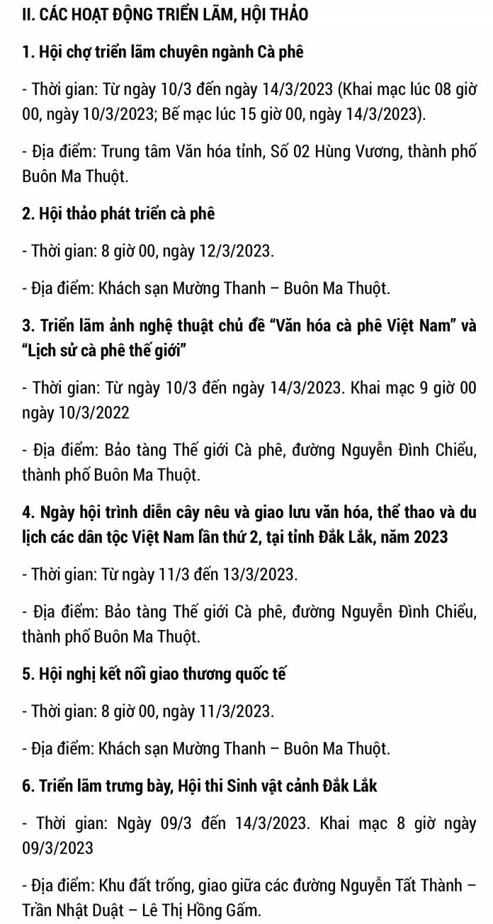 Chương trình các hoạt động hội chợ, triển lãm. (Ảnh: Internet)
