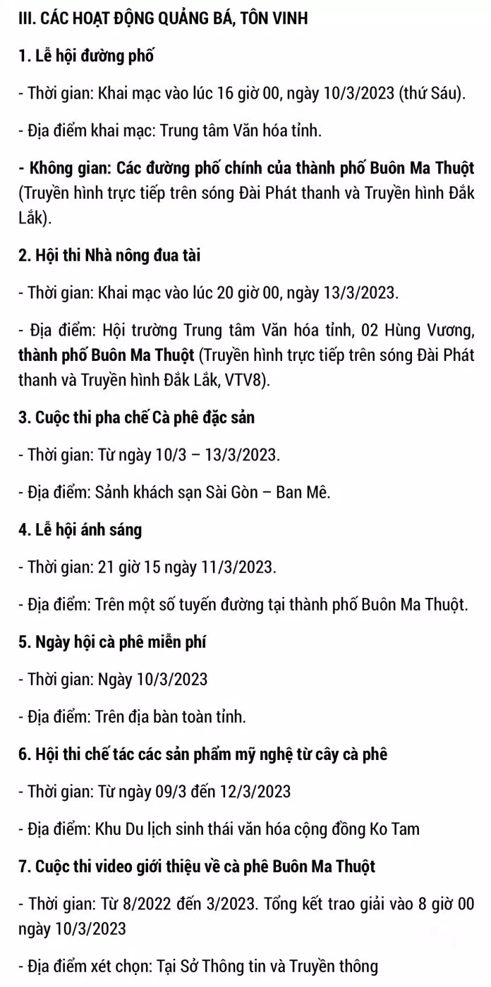Chương trình các hoạt động quảng bá, tôn vinh. (Ảnh: Internet)