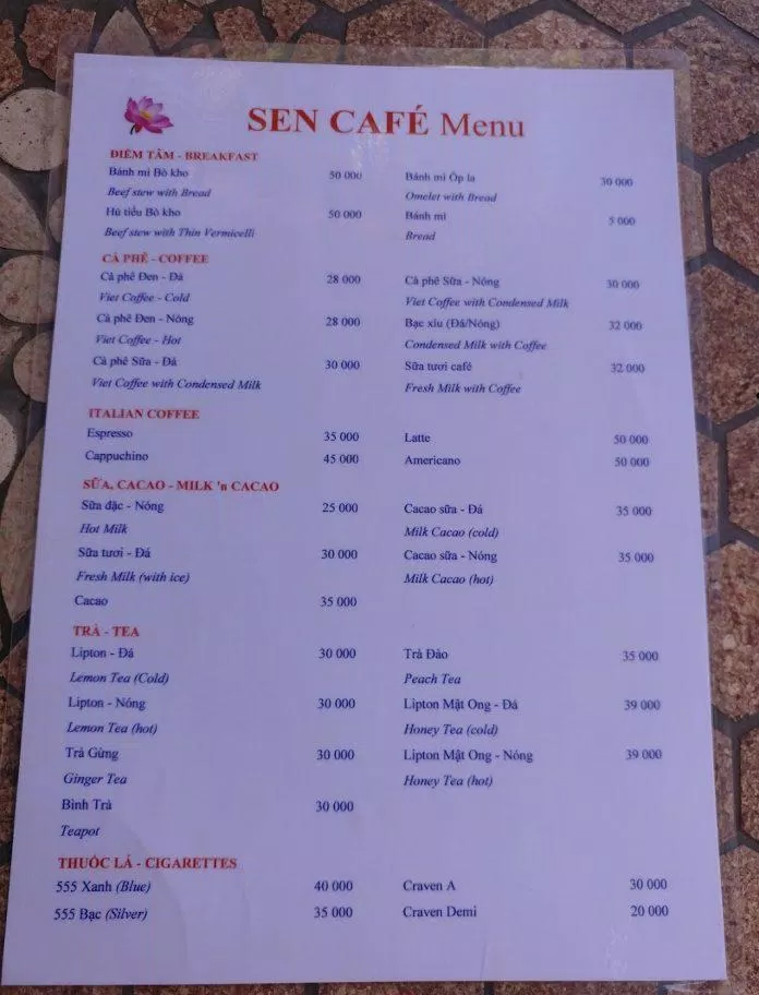 Menu của quán. (Ảnh: Internet)