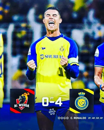 Ronaldo đánh dấu phong độ ấn tượng bẳng một cú poker giúp Al-Nassr giành chiến thắng (Ảnh: Internet) Ronaldo đánh dấu phong độ ấn tượng bẳng một cú poker giúp Al-Nassr giành chiến thắng (Ảnh: Internet)
