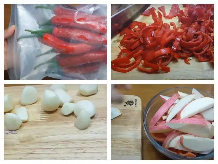 Sơ chế ớt và các nguyên liệu khác
