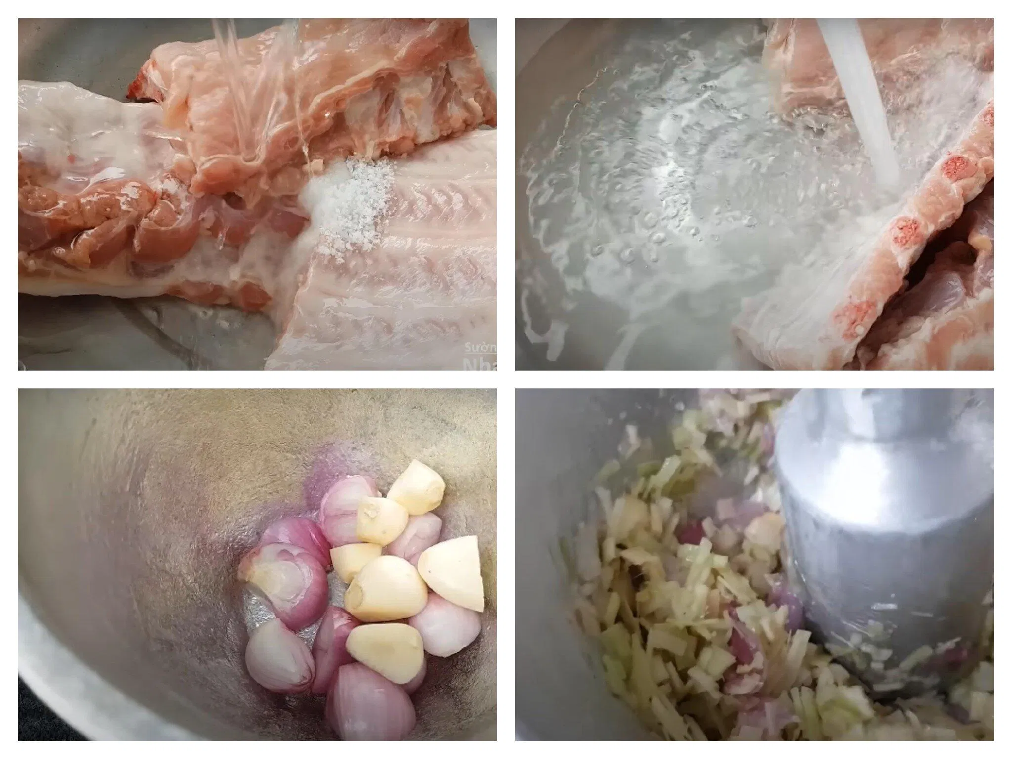 Sơ chế sườn và hành tỏi