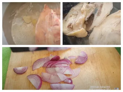 Trụng gà và sơ chế các nguyên liệu
