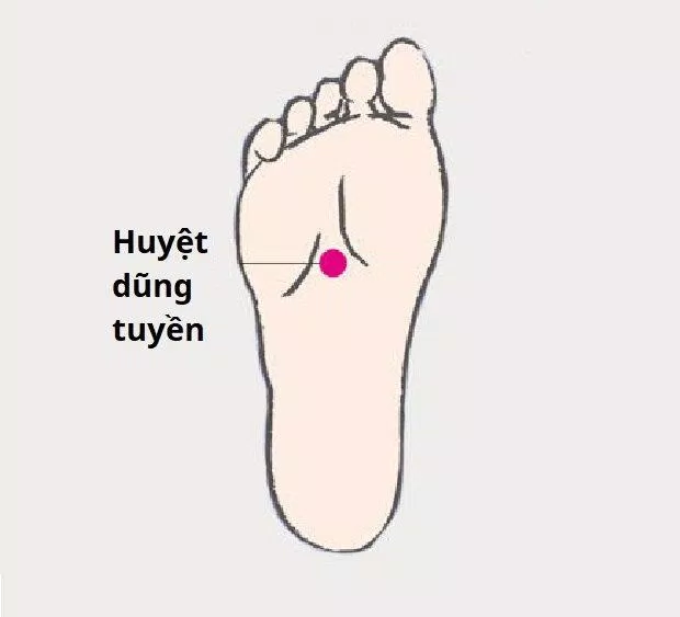 Bấm huyệt chữa mất ngủ: Huyệt dũng tuyền (Ảnh: Internet)