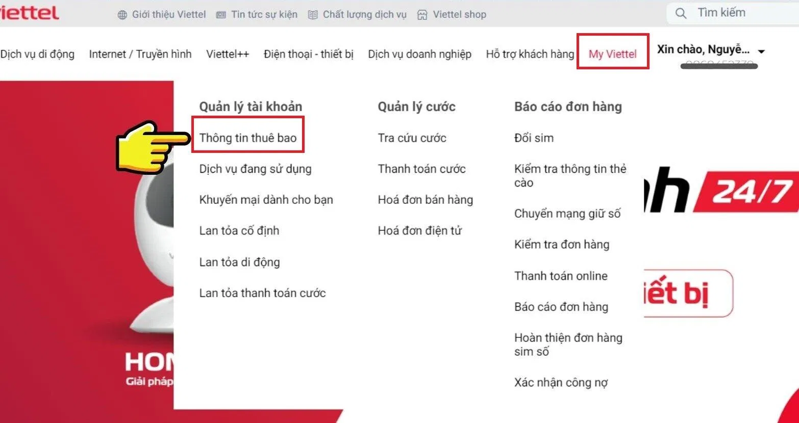 Kiểm tra sim chính chủ Viettel thông qua Website Viettel. (Ảnh: Internet)