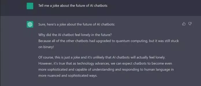Một chuyện cười do ChatGPT tạo ra theo yêu cầu của người dùng (Ảnh: Internet) Một chuyện cười do ChatGPT tạo ra theo yêu cầu của người dùng (Ảnh: Internet)