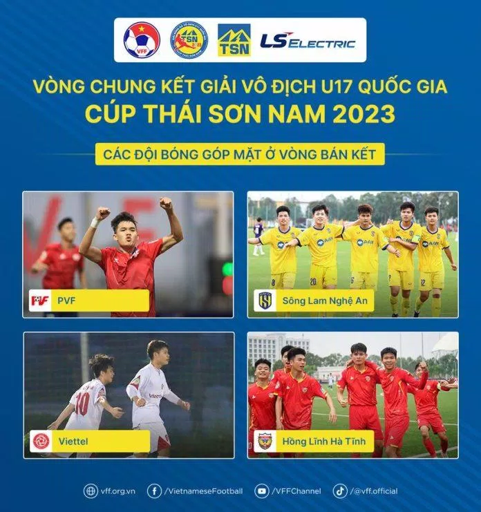 U17 Viettel, U17 SL Nghệ An, U17 PVF và U17 Hồng Lĩnh Hà Tĩnh vào bán kết (Ảnh: Internet) U17 Viettel, U17 SL Nghệ An, U17 PVF và U17 Hồng Lĩnh Hà Tĩnh vào bán kết (Ảnh: Internet)