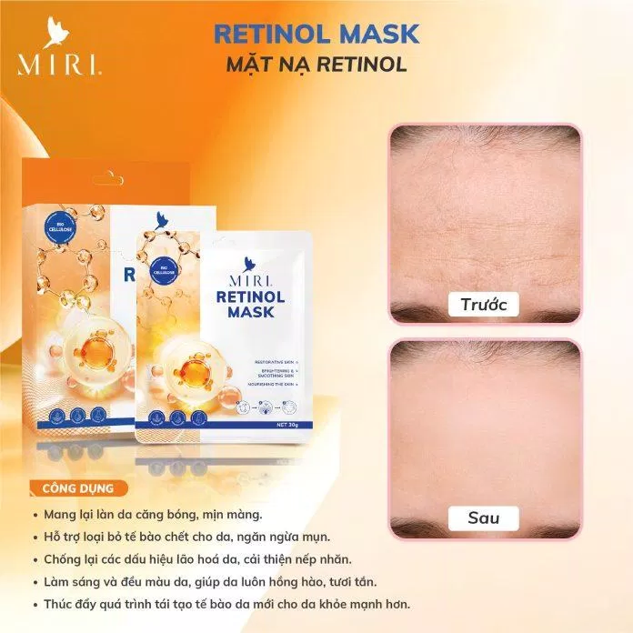 Mặt nạ sinh học MIRI Retinol Mask giúp da mịn màng, cải thiện nếp nhăn và ngăn ngừa lão hóa. Nguồn: Internet